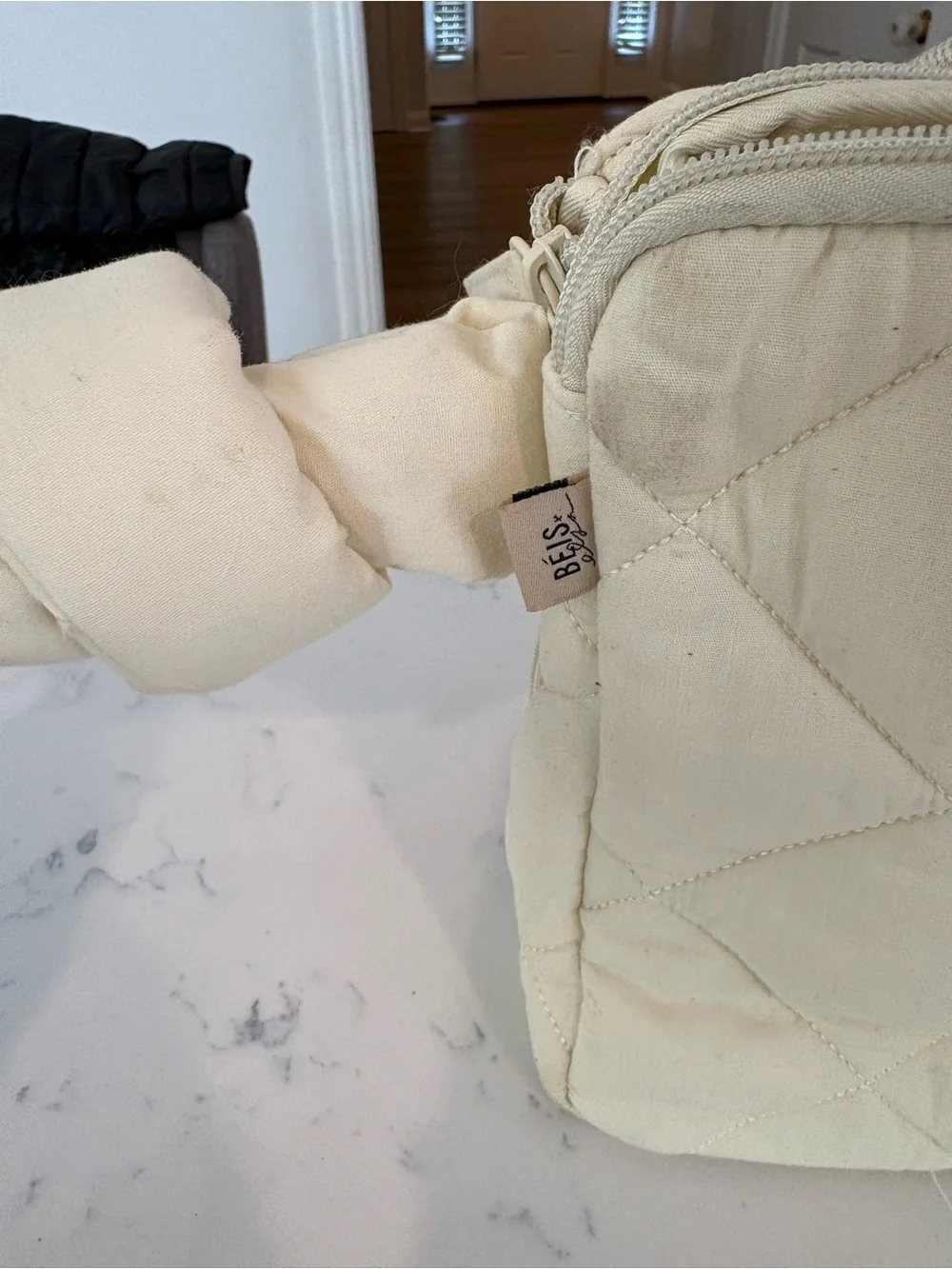 Beis Quilted Cream/ Yellow stroller caddy baby diaper bag